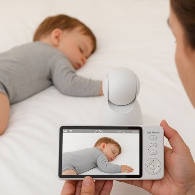 caméra bébé maman endormi pyjama gris