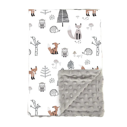 couverture bébé animaux doublure polaire gris renard hibou hérisson forêt