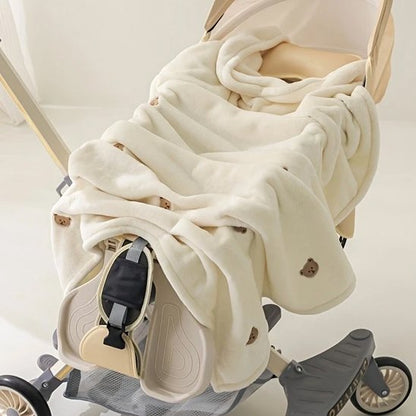 couverture bébé blanc crème petits visages oursons poussette 