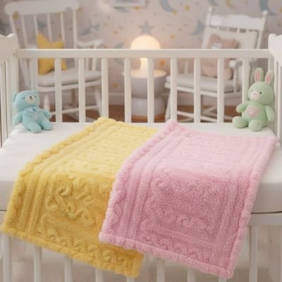 couverture bébé jaune ou rose sur berceau chambre