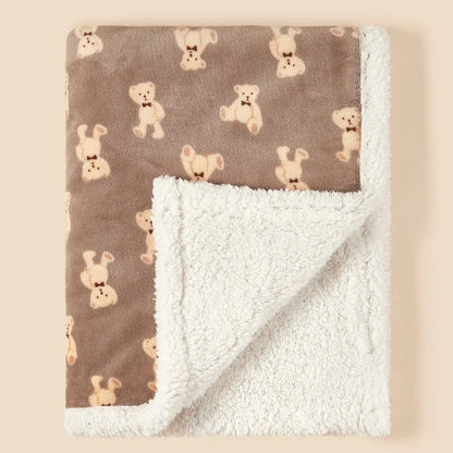 couverture bébé polaire moelleux ourson beige noeud papillon fond brun café