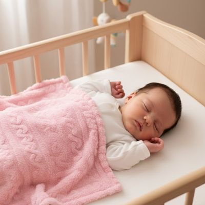 couverture bébé rose enfant endormi berceau bois