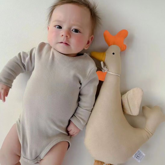 doudou bebe animal poule jaune orange boucle beige bambin