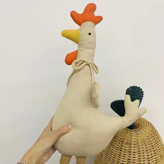 doudou bebe animal poule jaune orange boucle beige panier osier