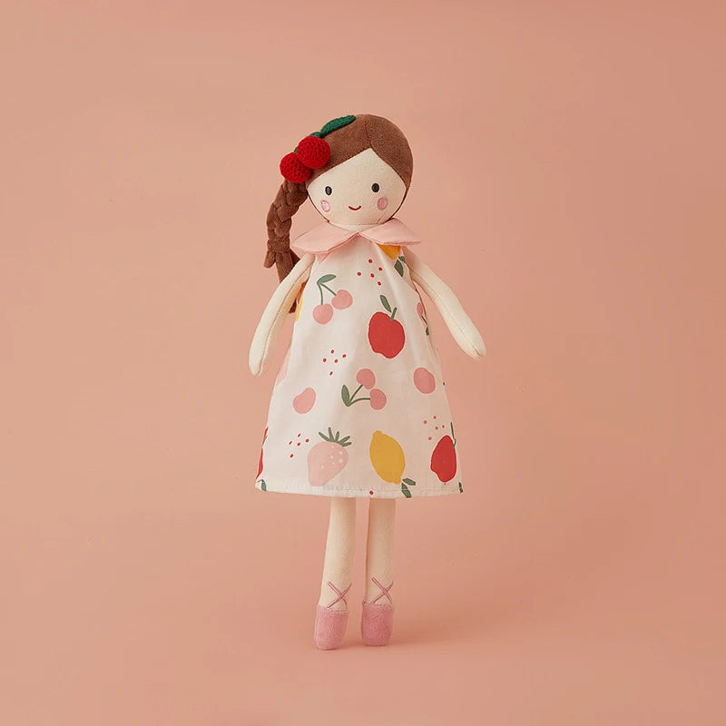doudou bébé ballerine fille plein pied poupée robe blanche petits fruits imprimés