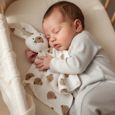 doudou bébé lapin câlin ourson dans berceau enfant endormi