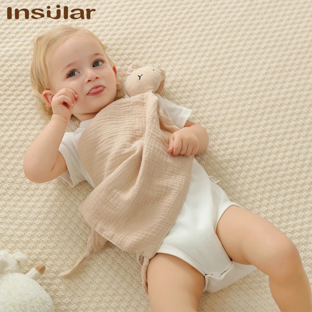 doudou bébé mousseline lapin beige couverture enfant sourire
