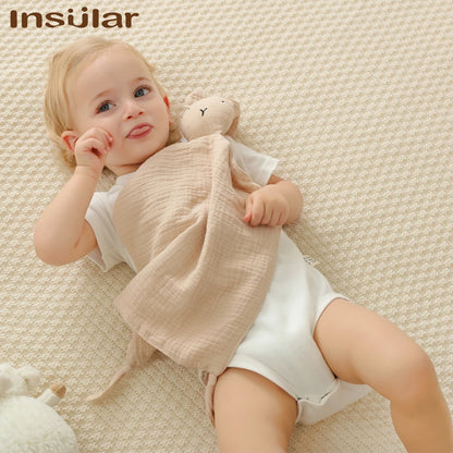 doudou bébé mousseline lapin beige couverture enfant sourire