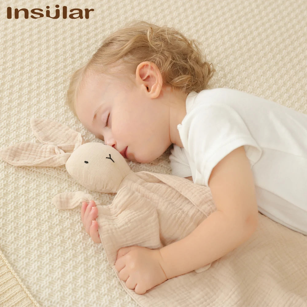 doudou bébé mousseline lapin blanc couverture enfant dort