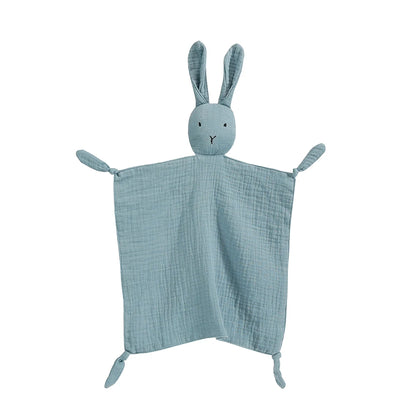 doudou bébé mousseline lapin bleu fond blanc