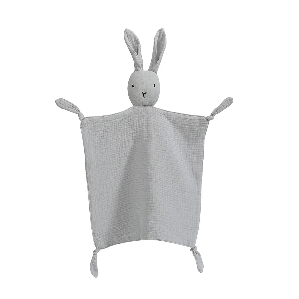 doudou bébé mousseline lapin gris fond blanc