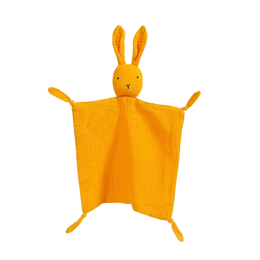 doudou bébé mousseline lapin jaune fond blanc