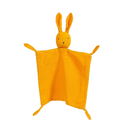 doudou bébé mousseline lapin jaune fond blanc