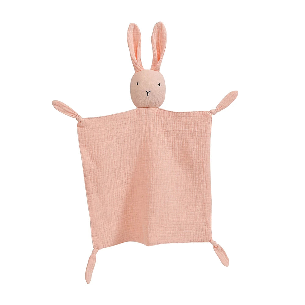doudou bébé mousseline lapin rose fond blanc
