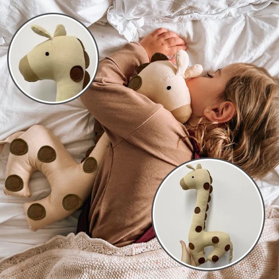 doudou peluche girafe beige brun pois enfant câlin