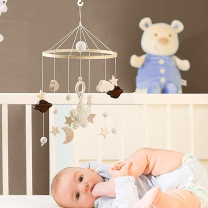 mobile bébé pâle en bois en laine étoile lune planètes enfant berceau