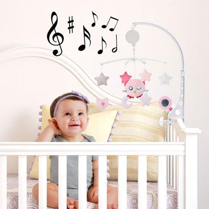 mobile bébé plastique blanc hibou rose étoiles lune coeurs enfant souriant