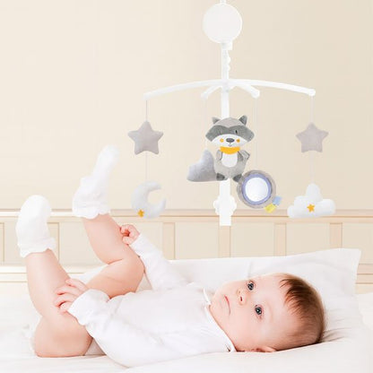 mobile bébé plastique blanc raton laveur étoiles nuages enfant couché