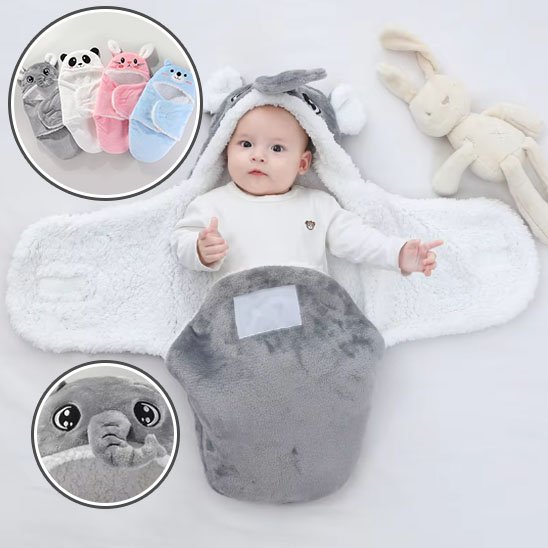 nid d'ange gris blanc éléphant tête bébé éveillé peluche lapin à côté