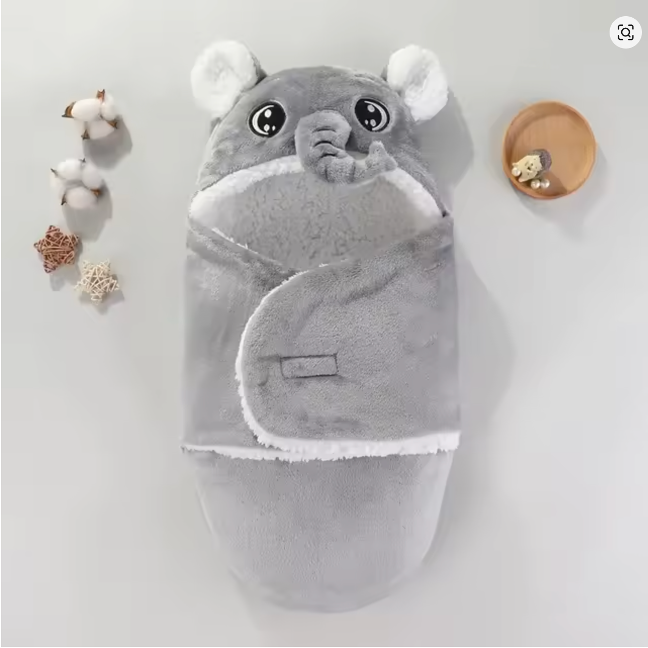 nid d'ange gris éléphant gros plan fond blanc