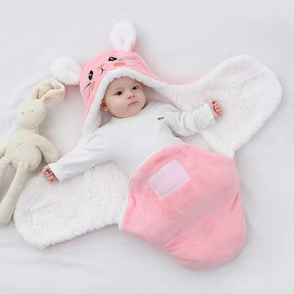 nid d'ange ouvert rose blanc lapin bébé éveillé peluche lapin à côté