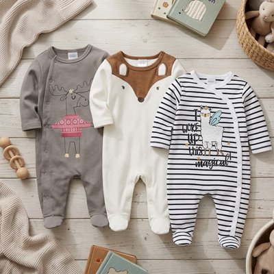 pyjama bébé lot trois gris orignal blanc renard lignes lama