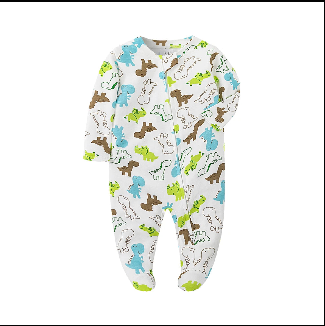 pyjama bébé motifs dinosaures fond blanc gros plan