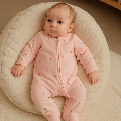 pyjama bébé motifs fleurs roses fond rose