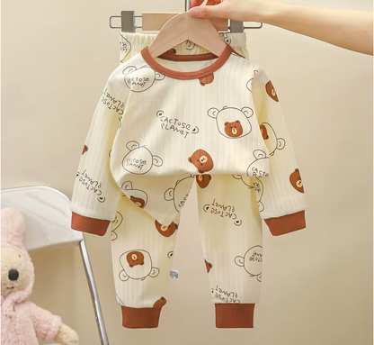 pyjama bébé motifs oursons brun fond blanc crème