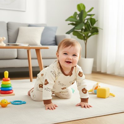 pyjama bébé oursons brun fond blanc crème