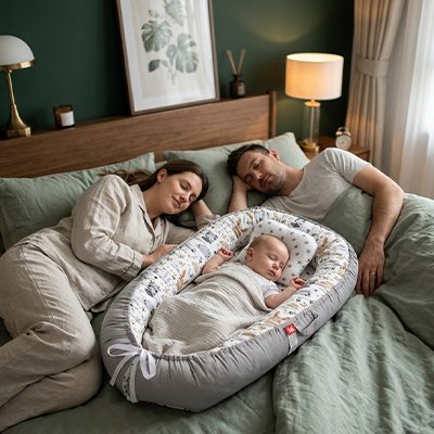 réducteur de lit pour bébé gris beige animaux forêt chambre parents