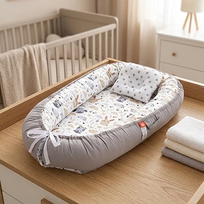 réducteur de lit pour bébé gris beige animaux forêt chambre