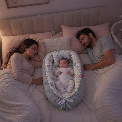 réducteur de lit pour bébé gris beige animaux forêt enfant endormi