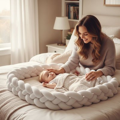 tresse de lit blanche enfant endormi lit blanc maman sécurisant