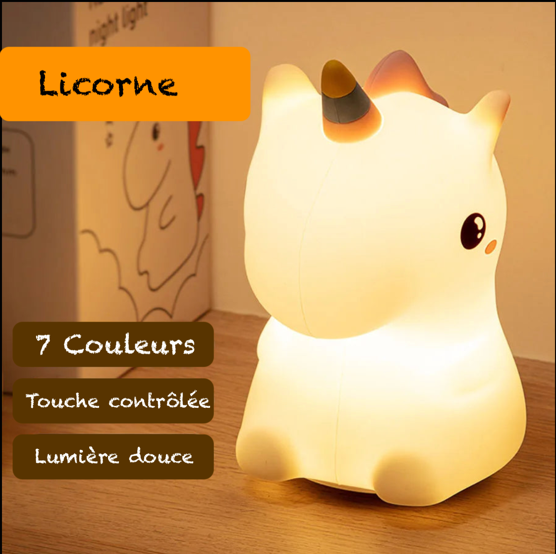 veilleuse bébé licorne illuminé options couleurs description lumière douce