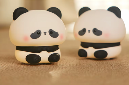 veilleuse enfant deux pandas mignons lumière fermée tapis beige