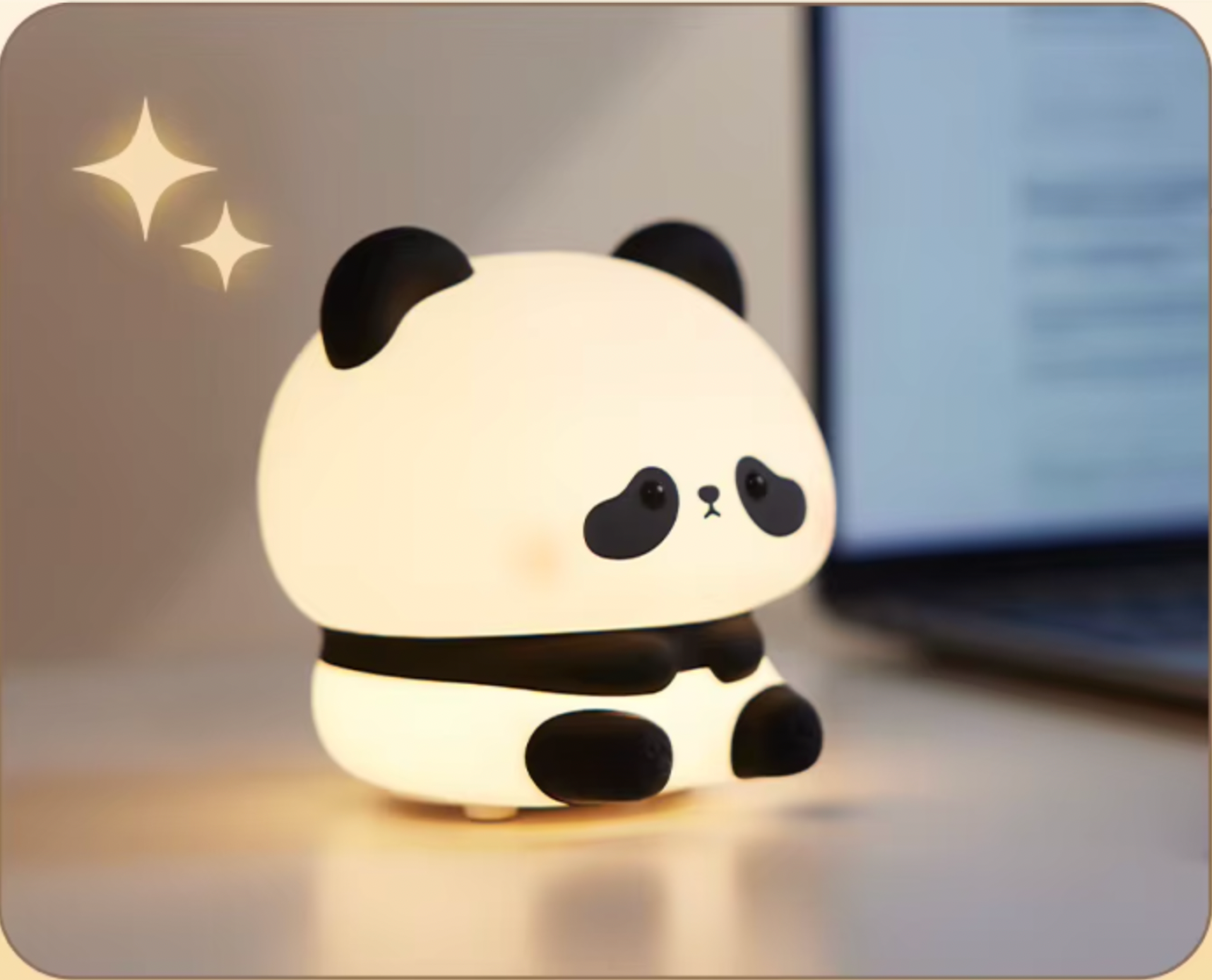 veilleuse enfant panda mignon lumière grandeur ordinateur table blanche